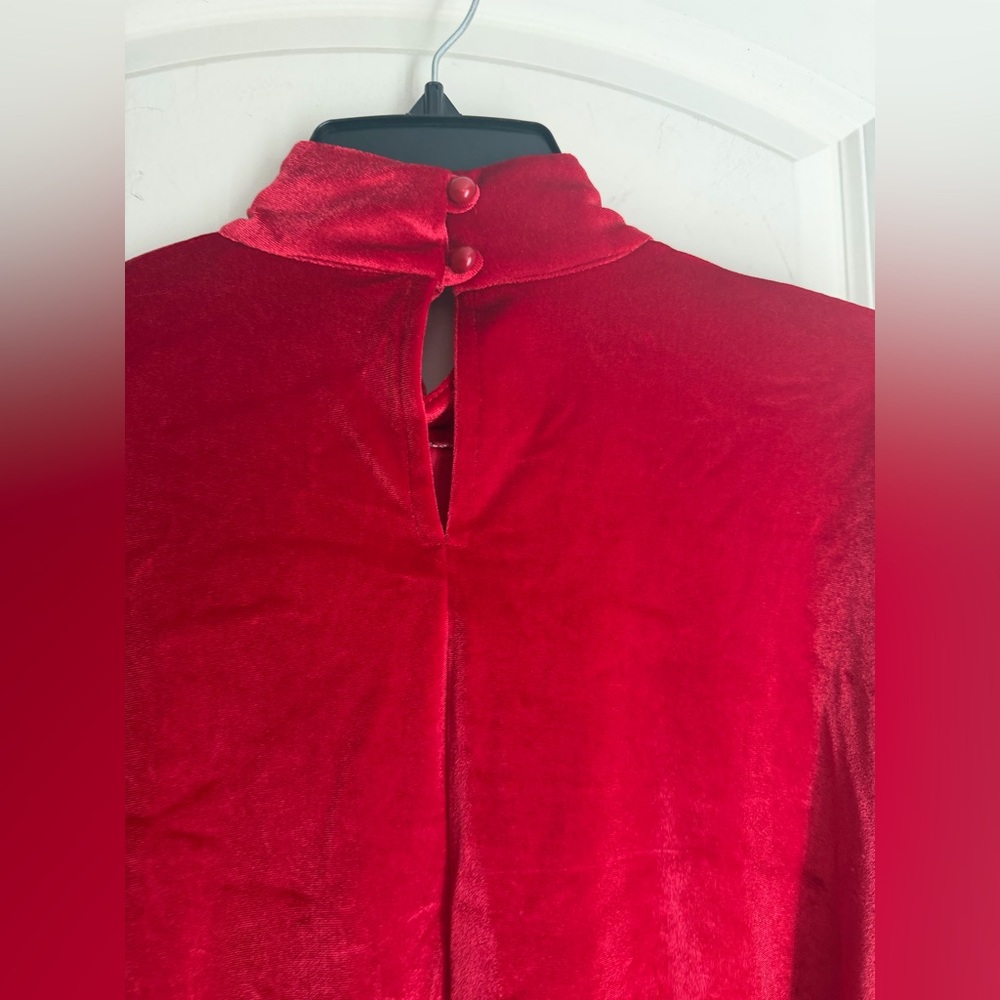L&B Vibrant Red Velvet Dress long sleeve M formal valentines Xmas formal western - Picture 7 of 8